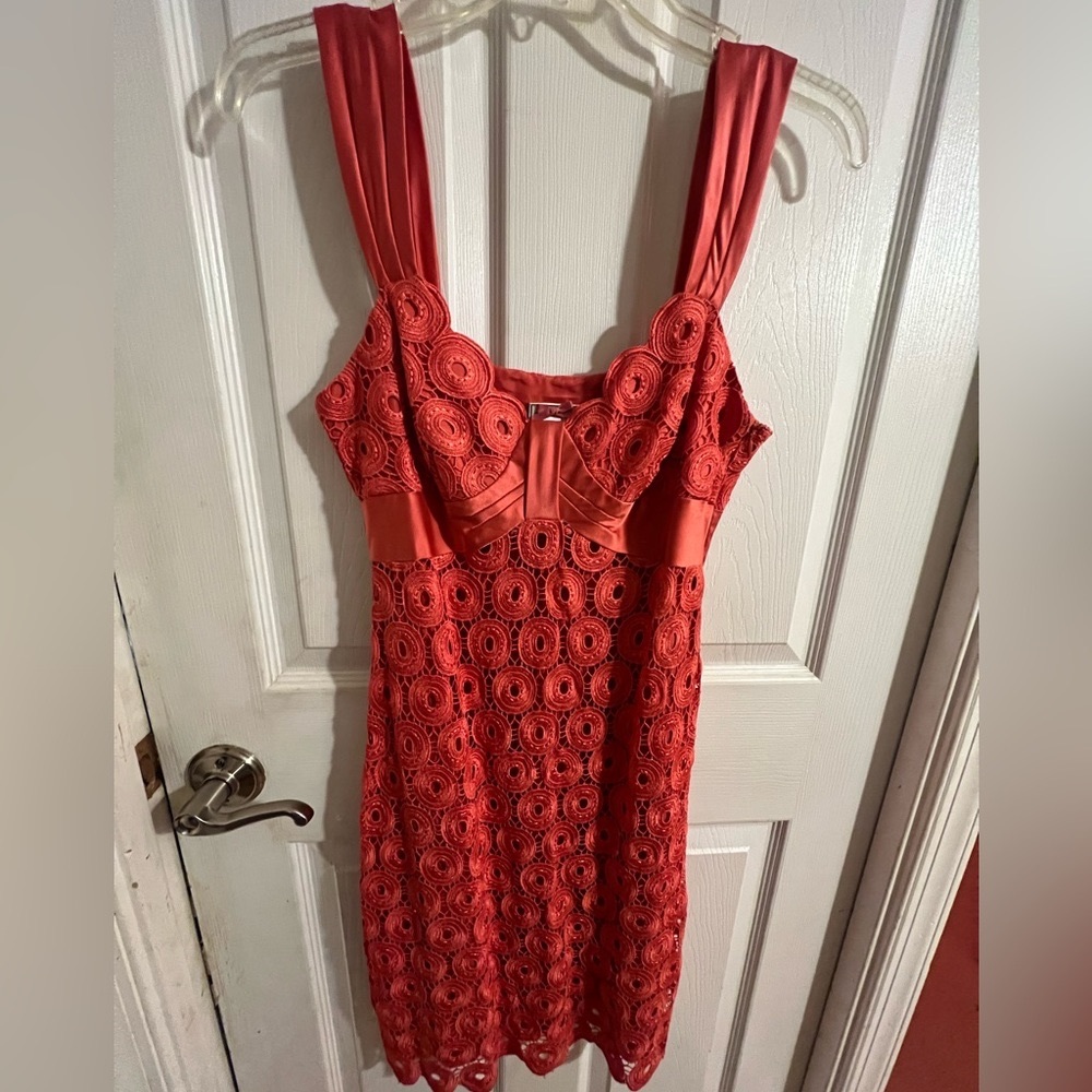 Anthro Yoana Baraschi coral crocheted eyelet lace dress size 4